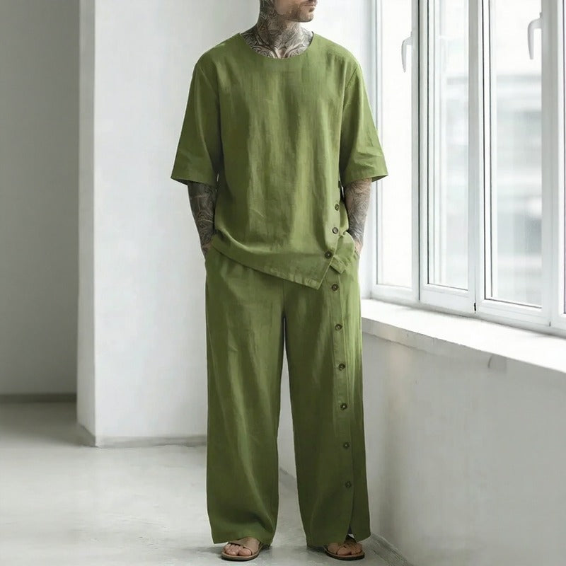 Alessio™ Set mit Oversize-T-Shirt, weit geschnittener Hose und seitlicher Knopfleiste