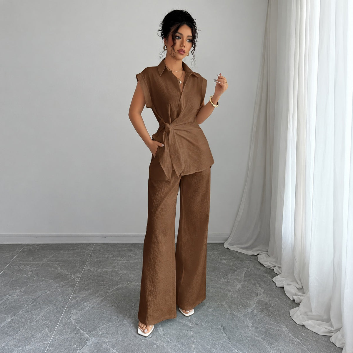 Set Almut™ mit Bluse mit Frontknöpfen und Weiter Hose