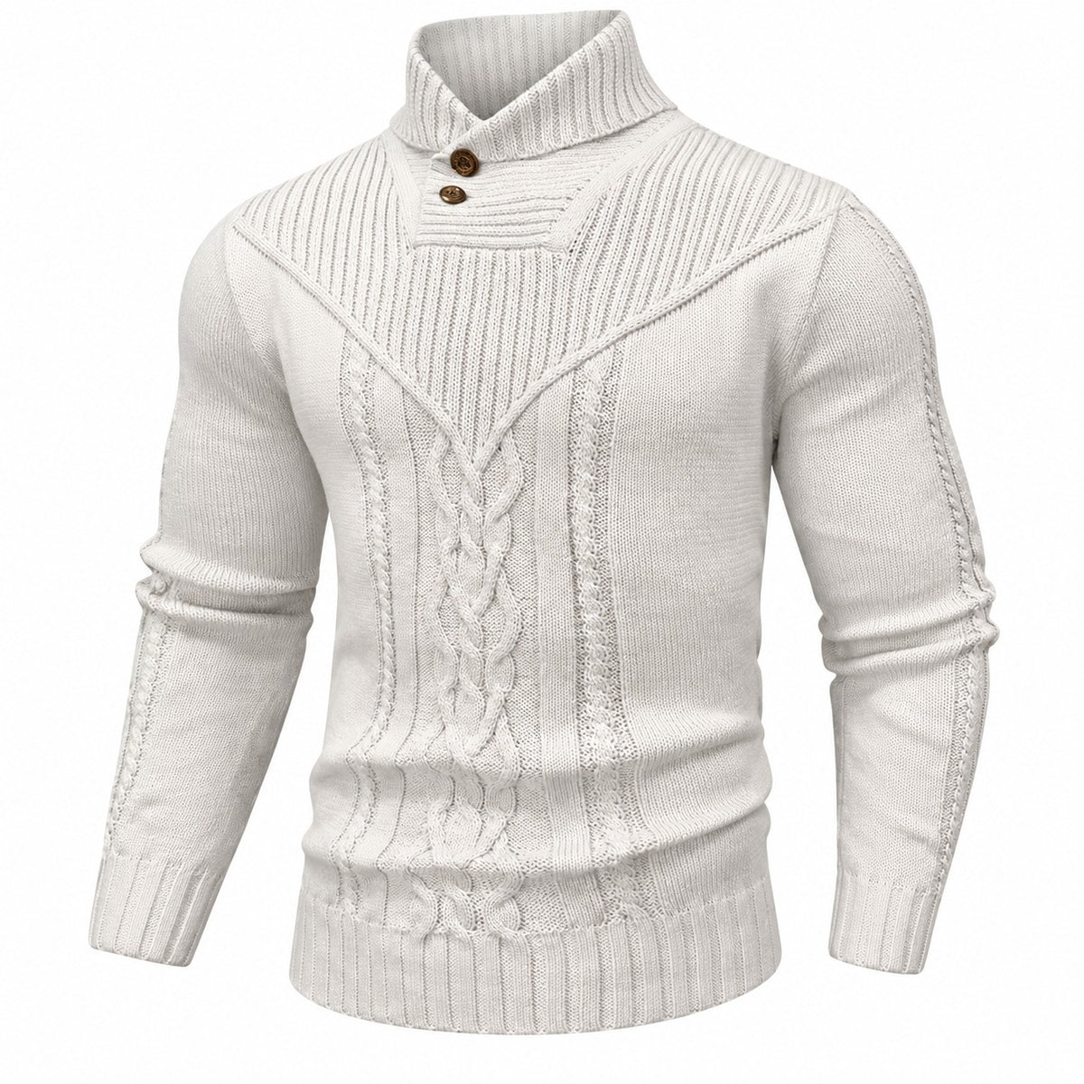 Pullover Oskar™ mit Strukturstrick, hohem Kragen mit Knöpfen und Zopfmuster