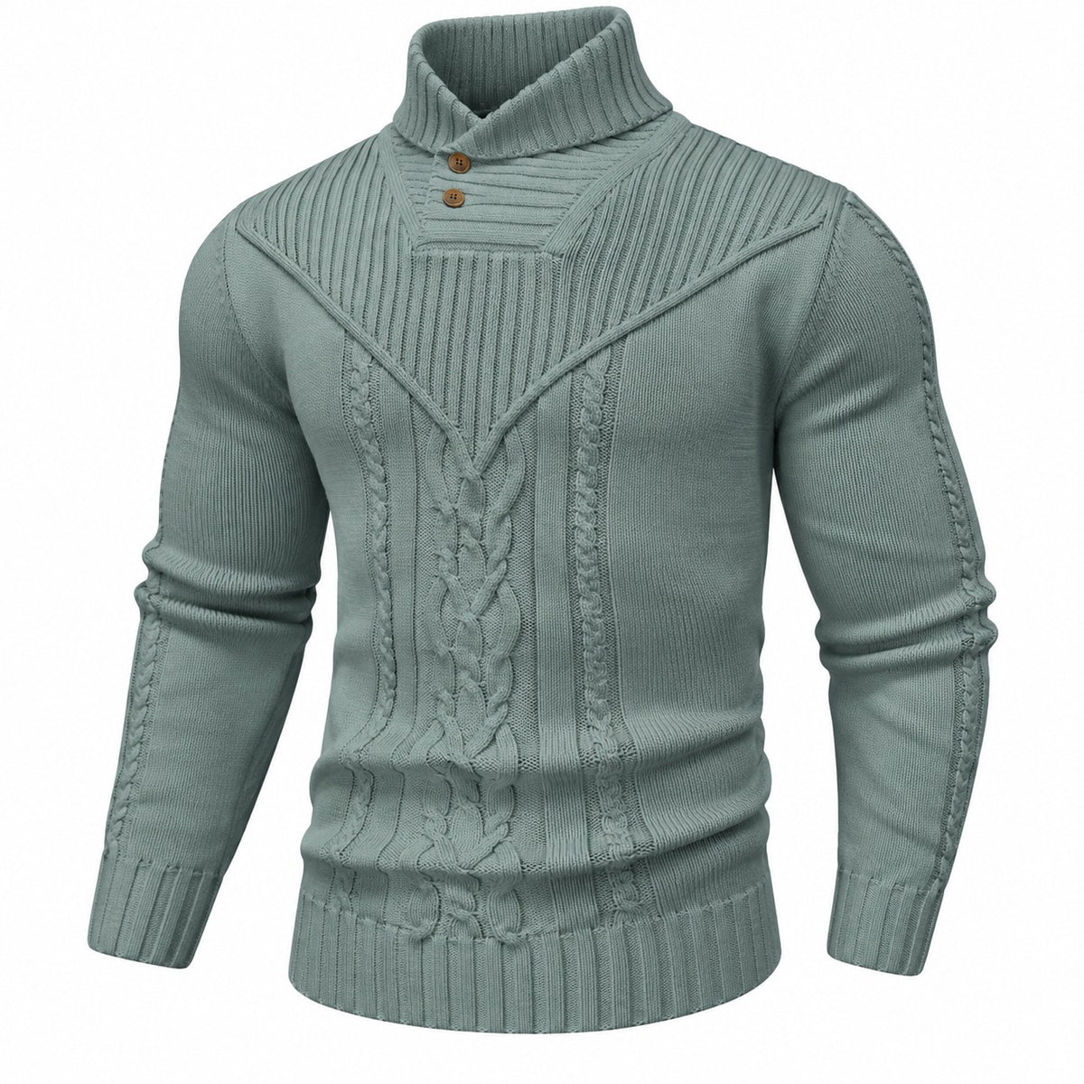 Pullover Oskar™ mit Strukturstrick, hohem Kragen mit Knöpfen und Zopfmuster