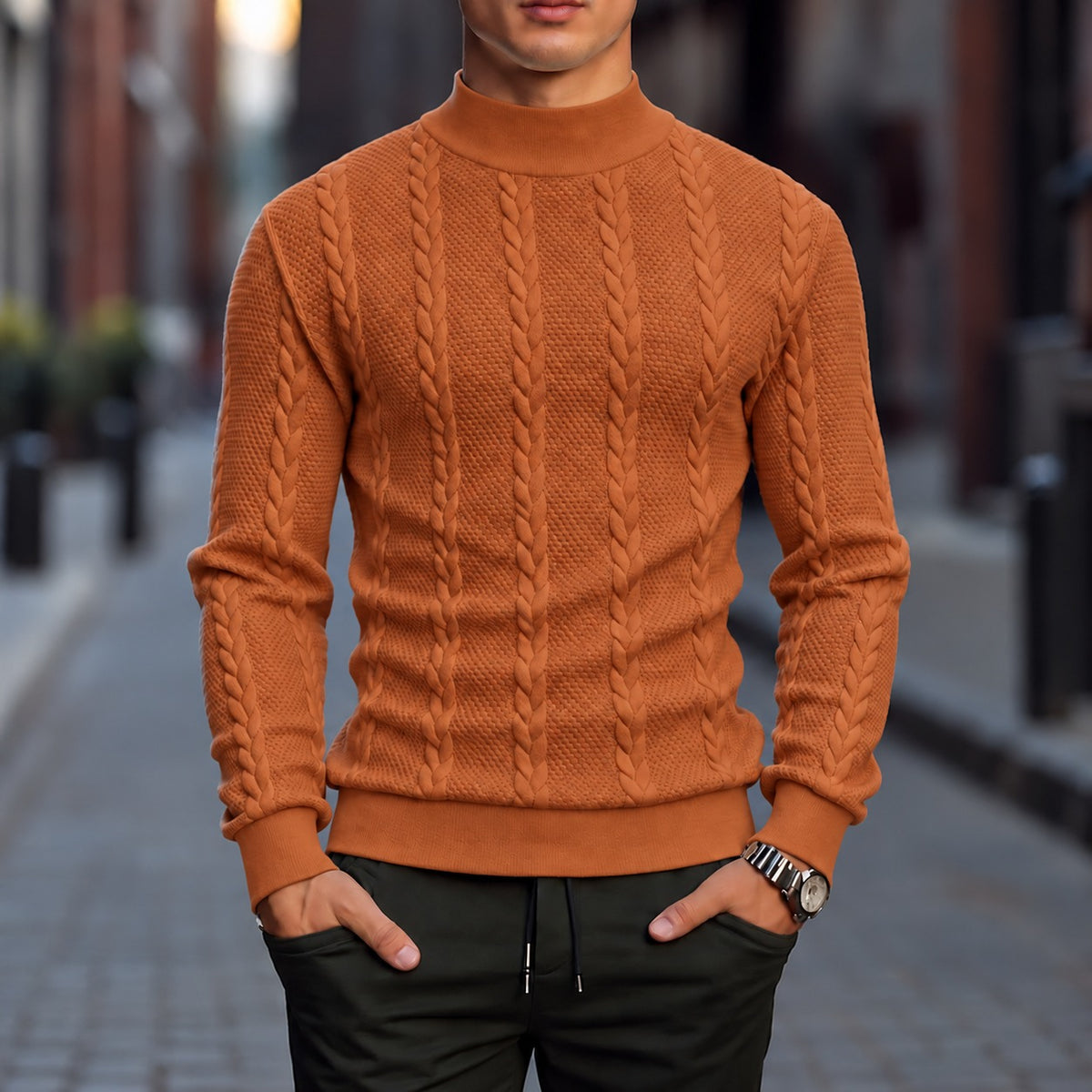Pullover Tassilo™ mit plastischem Zopfmuster, Stehkragen und hochwertiger Verarbeitung
