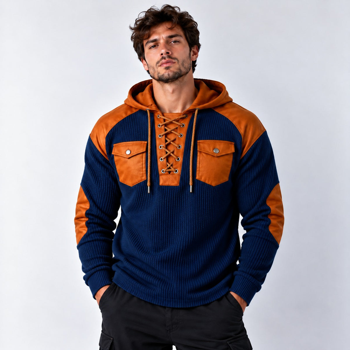 Kapuzenpullover Florian™ mit Kontrastdetails und Schnürung am Ausschnitt