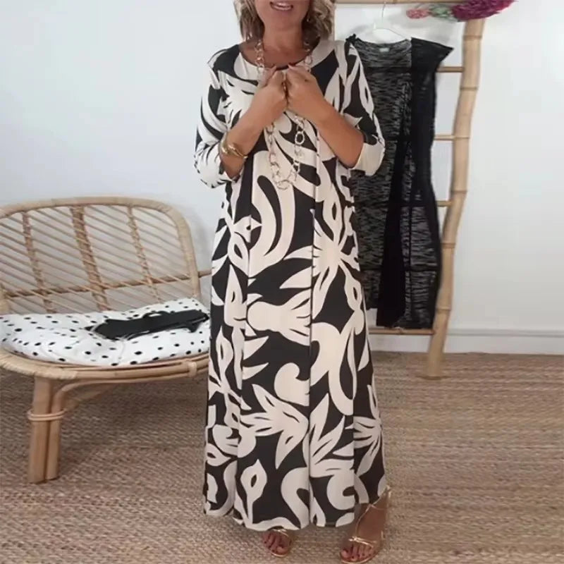 Nerina™ Langes Midikleid mit abstraktem Blumenprint / Lockere Eleganz, die Freiheit inspiriert!